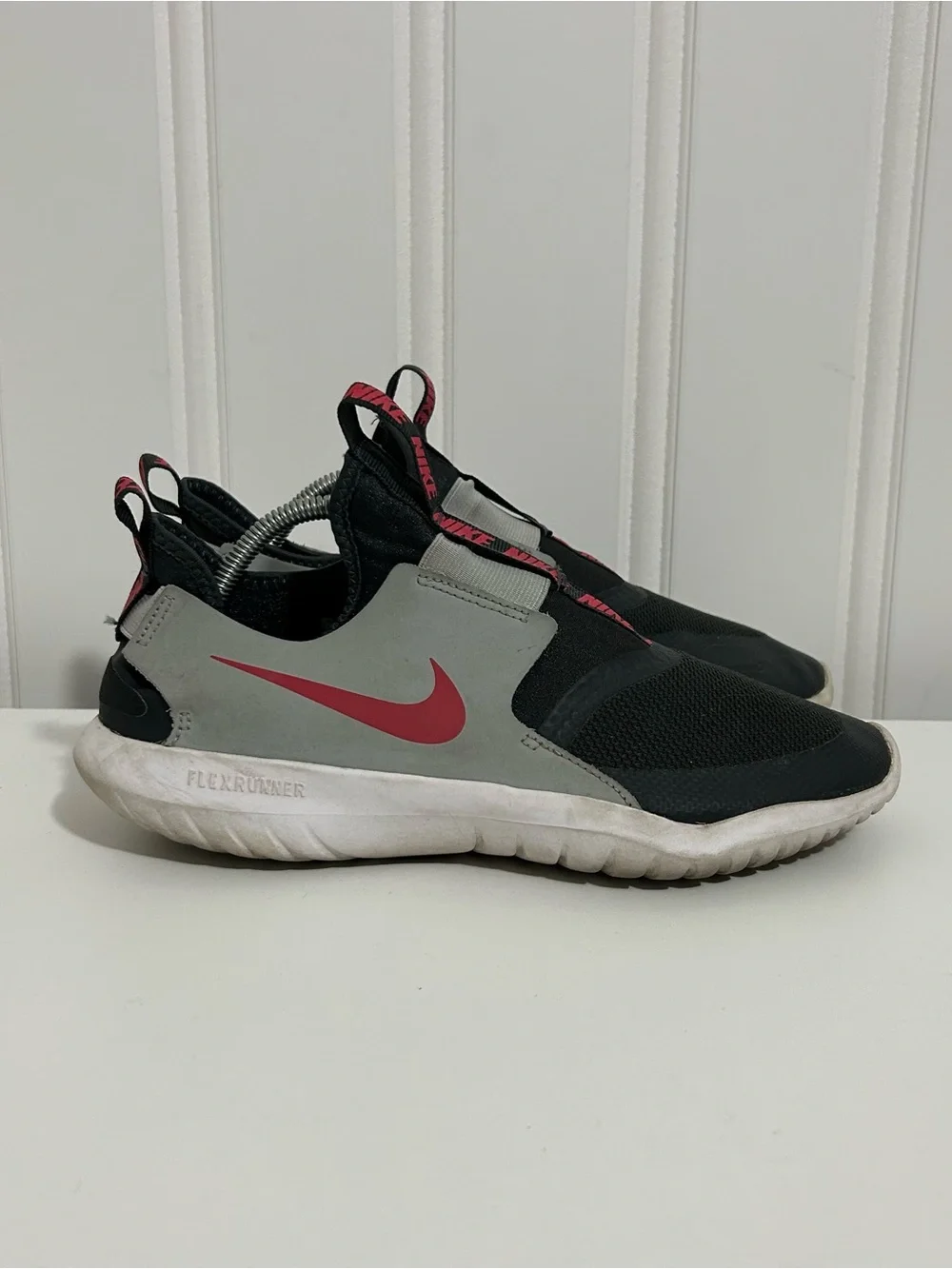 Nike Kids Slip-On Flex Runner Sneakers - Black, Gray & Red